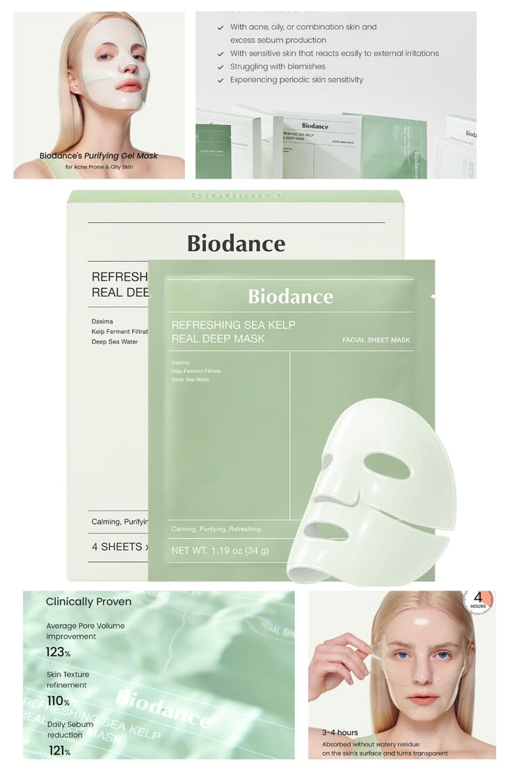 Biodance refreshing sea kelp mask ( 4x sheet Masks )