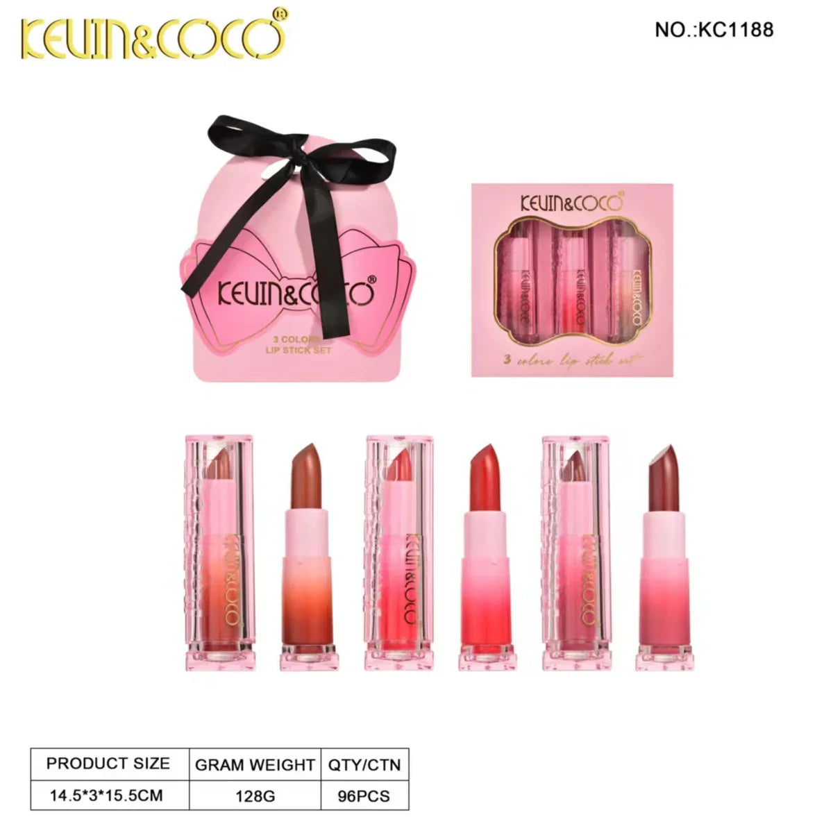 Kevin & Coco Bow-Tie 3-Piece Lipstick Set