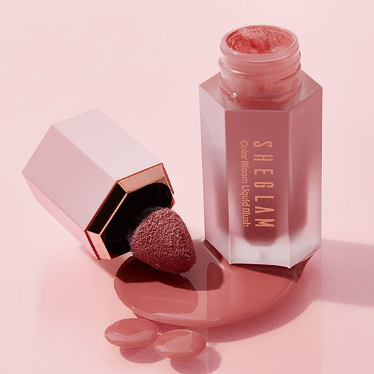 SHEGLAM Liquid Bloom Blush bottle with pink gel-cream makeup product
