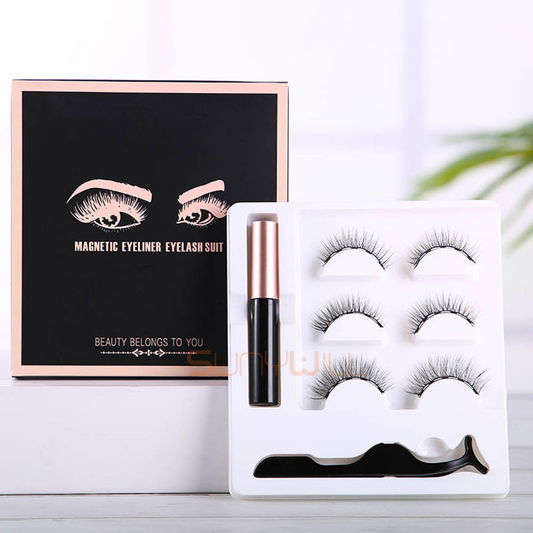 Set of magnetic eyelashes with magnetic eyeliner and applicator tweezers