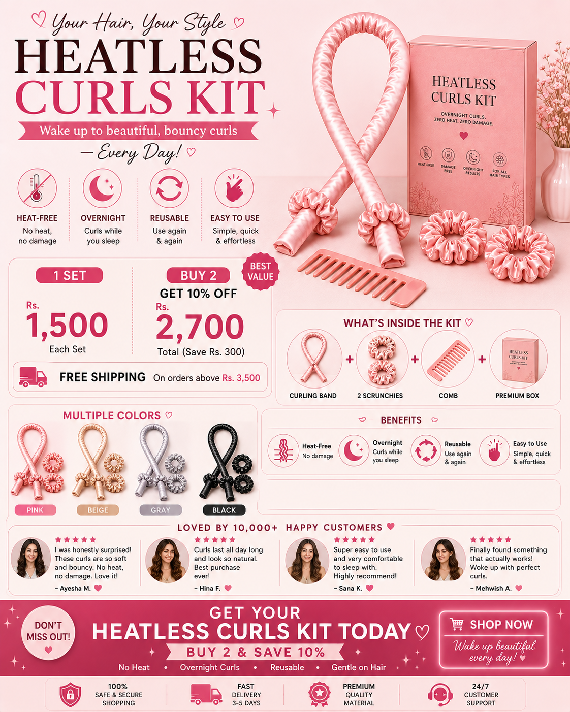 Heatless Silk Hair Curling Set
