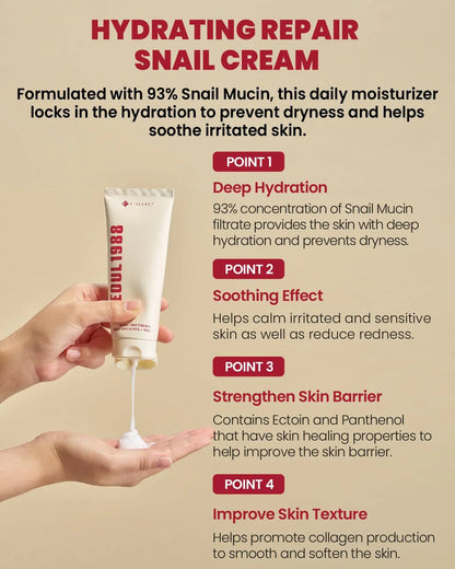 K - SECRET SEOUL 1988 Cream: Snail Mucin 93% + Rice 100 ml