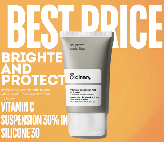 The Ordinary Vitamin C Suspension 30% in Silicone brightening serum bottle on white background