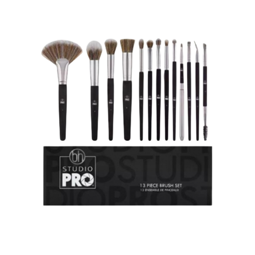 BH Cosmetics Studio Pro 13-piece makeup brush set with matte black handles and synthetic bristles