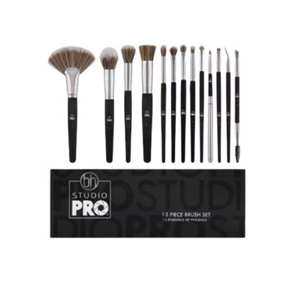 BH Cosmetics Studio Pro 13-piece makeup brush set with matte black handles and synthetic bristles