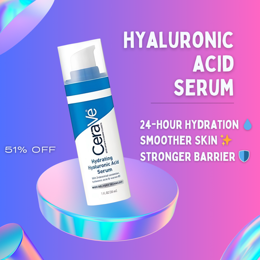 CeraVe Hydrating Hyaluronic Acid Serum bottle with hydration and skincare benefits highlighted