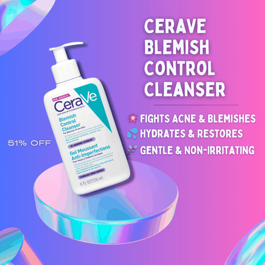 CeraVe Blemish Control Cleanser bottle with salicylic acid and hydrating formula for clear, smooth skin