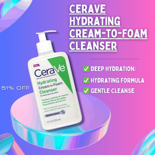 CeraVe Hydrating Cream-to-Foam Cleanser bottle with creamy to foamy texture for gentle, hydrating skincare