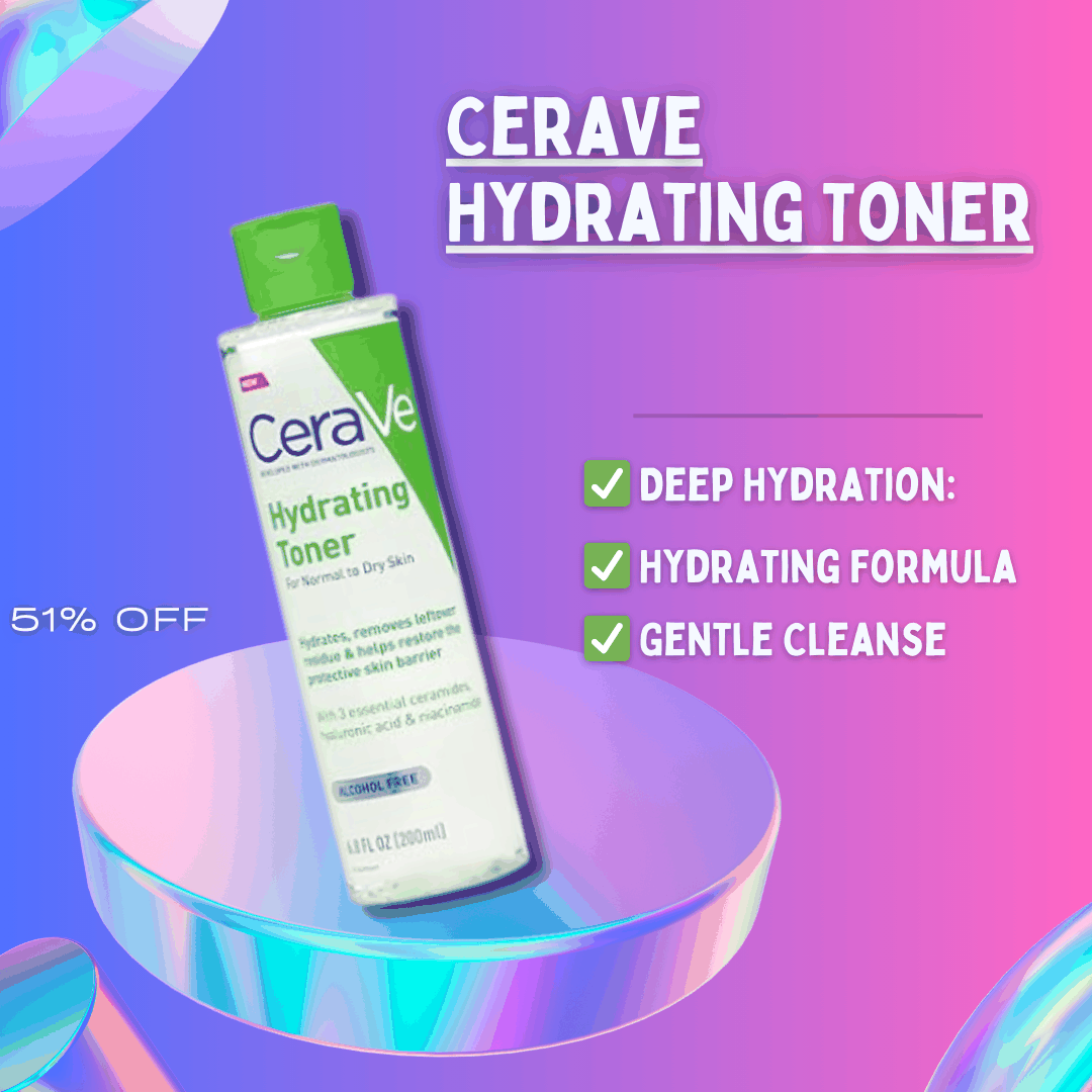 CeraVe Hydrating Toner bottle with moisture and skincare benefits illustration