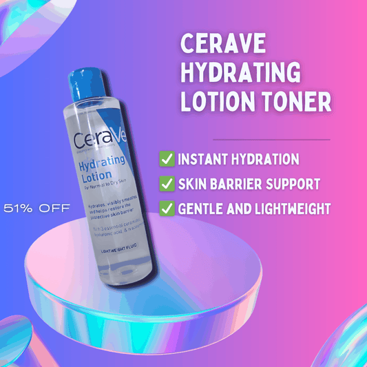 CeraVe Hydrating Lotion Toner bottle with water droplets and fresh skin care theme