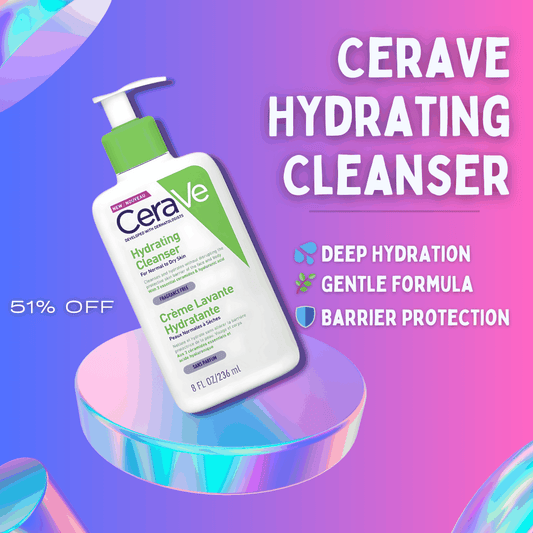 CeraVe Hydrating Cleanser bottle with moisturizing lotion, gentle skincare for sensitive and dry skin