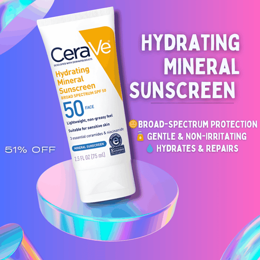 CeraVe Hydrating Mineral Sunscreen SPF 50 face lotion 75ml tube for daily sun protection and hydration