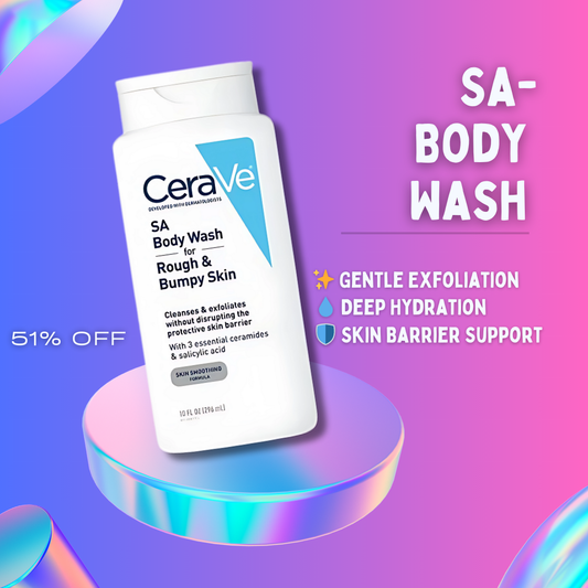 CeraVe SA Body Wash bottle for rough and bumpy skin with hydrating and exfoliating benefits