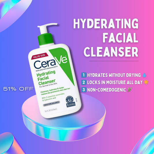 CeraVe Hydrating Facial Cleanser bottle for gentle hydration and skin barrier support