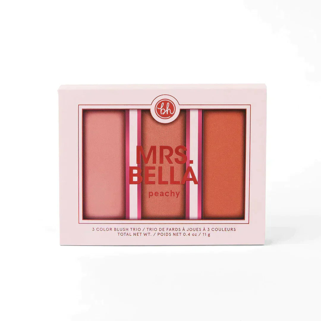 BH Cosmetics Mrs. Bella Blush 3-color peachy blush trio palette with flawless radiant formula