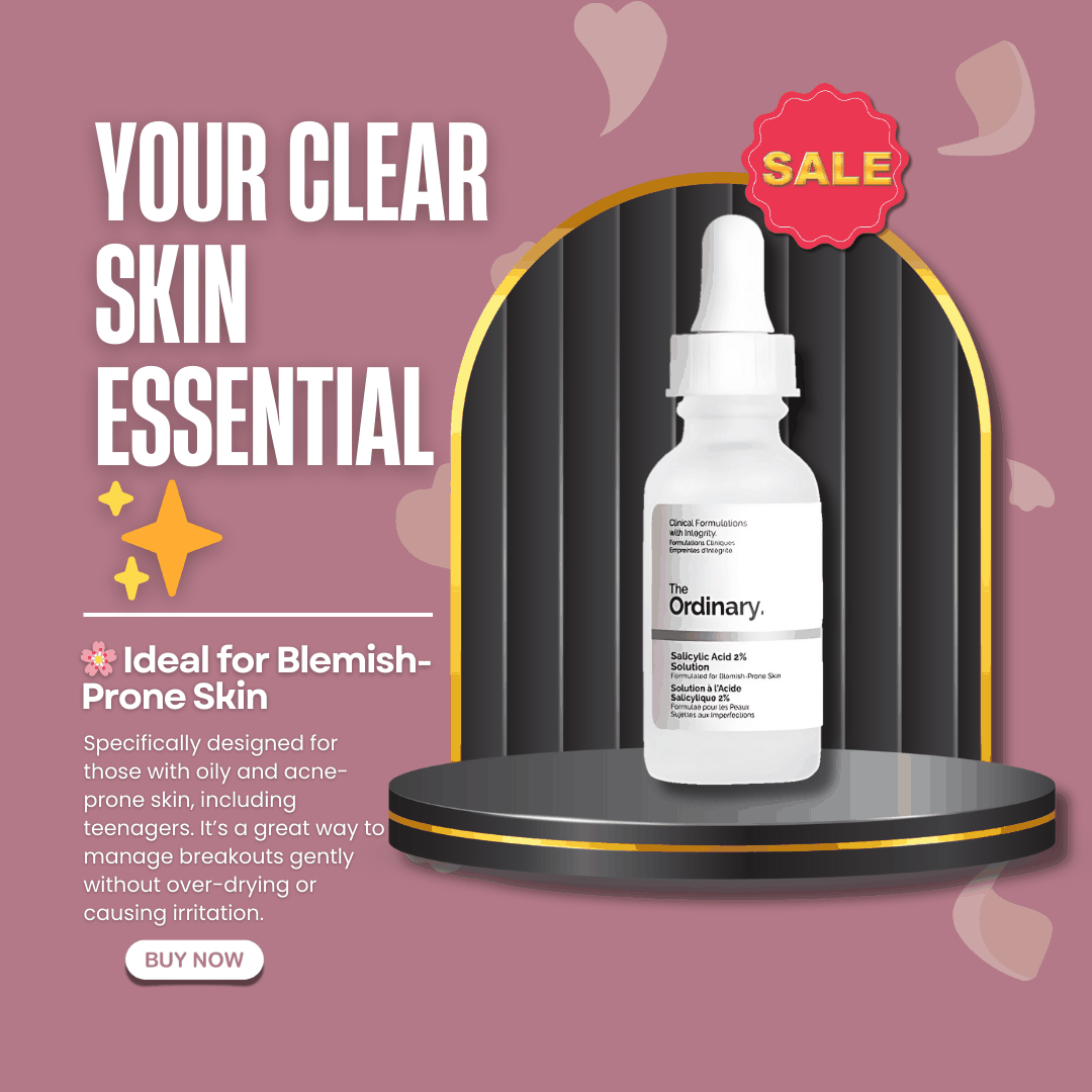 The Ordinary Salicylic Acid 2% Solution bottle against white background for clear skin and blemish control