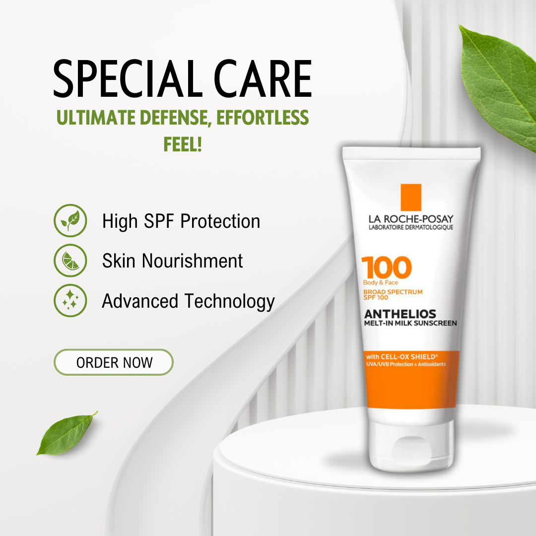 La Roche-Posay Anthelios Melt-In Milk Sunscreen SPF 100 bottle with sun and water-resistant protection for sensitive skin