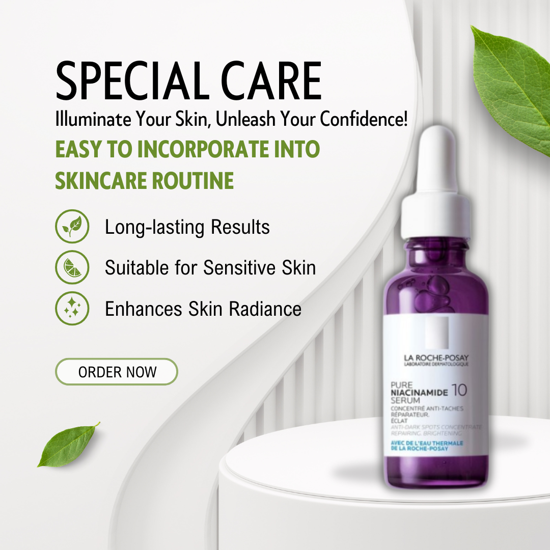 La Roche-Posay Pure Niacinamide 10 Serum bottle with brightening skincare benefits for sensitive skin