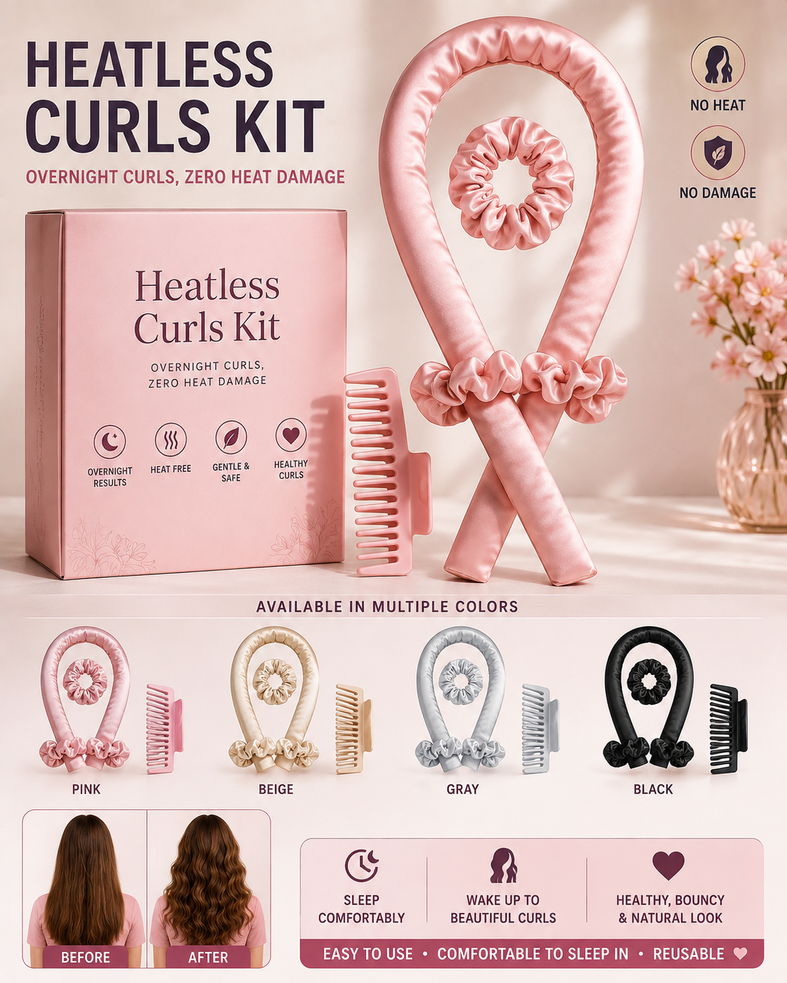 Heatless Silk Hair Curling Set