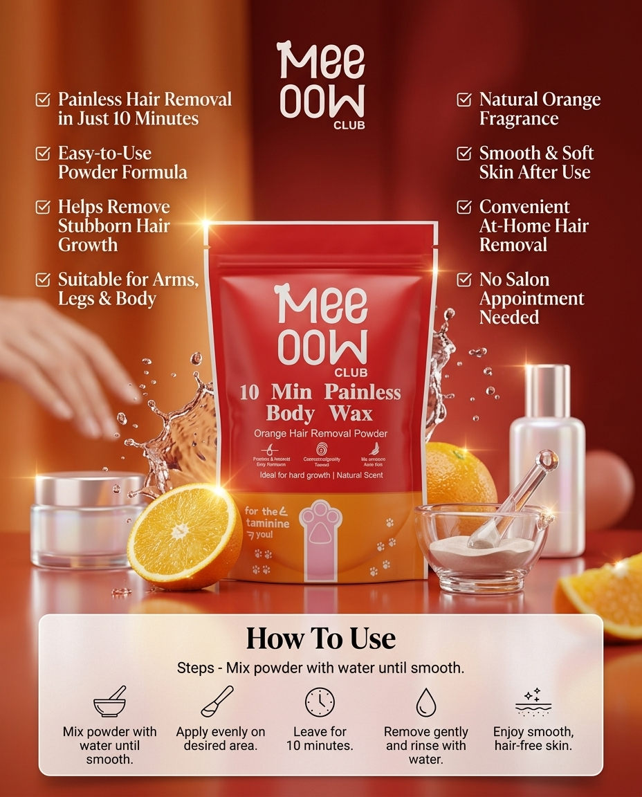 Meeoow Club 10-minute painless orange body wax powder - 100g   ( Buy 1 Get 1 Free )