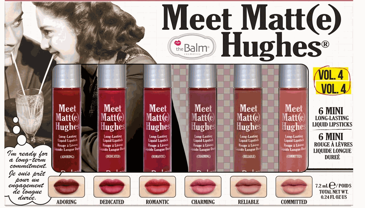Meat Matte Hughes mini liquid lipstick set with six long-lasting matte shades by The Balm Cosmetics